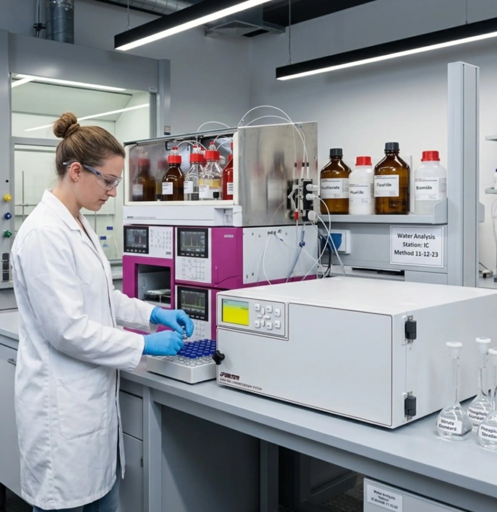 Laboratory water analysis station with Sykam ion chromatography equipment for environmental IC methods